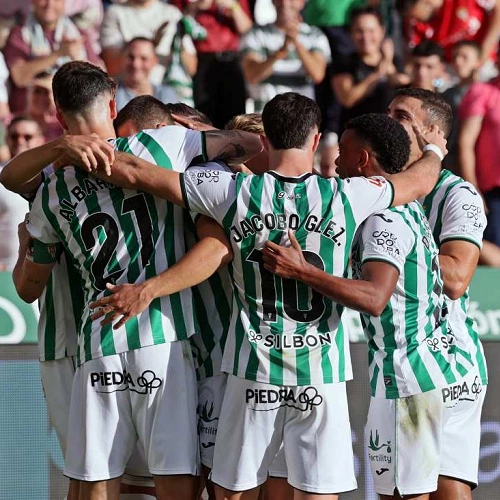 Los jugadores del Córdoba CF celebran la consecución de un gol.